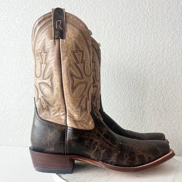 Rod Patrick Mens Cowboy Boots 14.5A Antique Mocha Bison Brown Western Blunt Toe - Picture 2 of 15